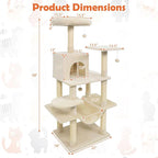 Tangkula 58 Inch Cat Tree Tower, Multi-Level Cat Tower with Sisal Scratching Posts, Padded Top Perch, Condo & Hammock, 3 Hanging Balls, Jumping Platforms for Indoor Cats (Beige)