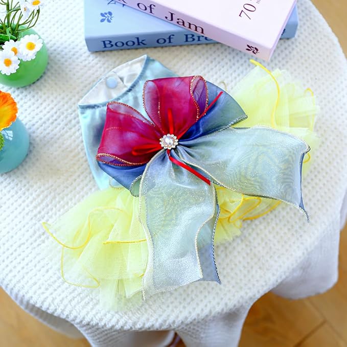 ANIAC Elegant Dog Dress for Small Dogs Girls, Bow Knot Puppy Clothes Female, Cat Princess Tutu Dress, Formal Pet Pary Outfit for Wedding Birthday Valentines (Yellow, Small)