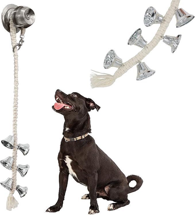Dog Hanging Doorbells| 6 Dog Potty Training Bells| Adjustable Durable Braided Rope Door Bell for Dogs to Ring to Go Outside(Silver, Large)