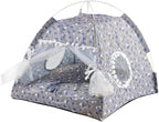Cat Tent Cat Princess Indoor Cotton and Linen Tent House Detachable Cute Flower Cave Cat Nest Bed Portable Cat and Dog Tent (L,Grey)