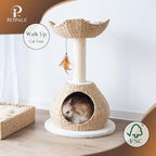 Petpals 28" High 2 Level Handwoven Paper Rope Nest Cat Bed and Large Handwoven Basket Hideaway with Washable Cushions,Replacement Natural Sisal Scratching Post for Indoor Cats