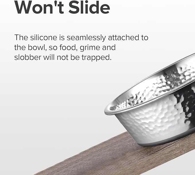 URBUDDIES 2 Pack Hammered Stainless Steel Cat Bowls, Premium Metal Cat Bowls with Non Slip Rubber Bottom, Dishwasher Safe, Easy to Clean, 2 Cup, Gray Bottom