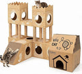 DIY Cardboard Cat House with Scratching Posts, Scratching Board, Multi-Level Cat Tower Playhouse & Tunnel for Kittens & Adult Cats, Recyclable 61.02″ × 36.61″ × 40.2″, Kraft Brown