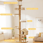 Stylish Cat Tree Tower with Scratching Posts, Cozy Hammock, and Elevated Perch for Indoor Cats – Modern Wooden Design (Natural+White + MDF-3)