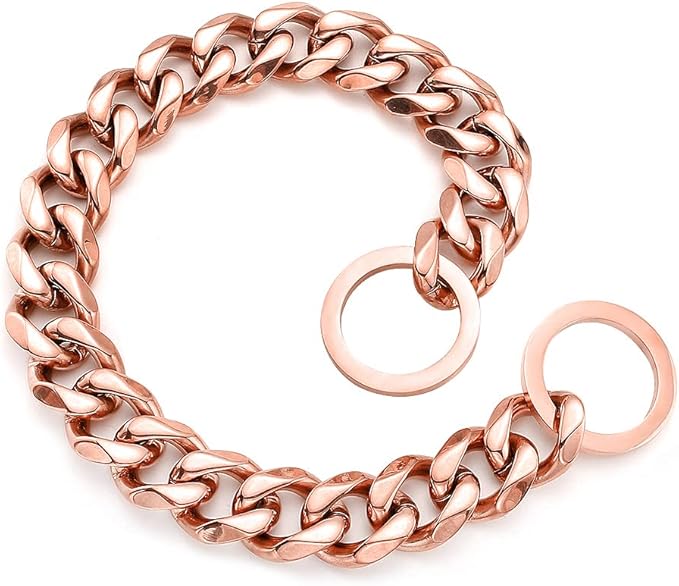 Rose Gold Dog Chain Collar 11mm/15mm/19mm Stainless Steel Cuban Link Chain Collar for Small Medium Large Dogs(19mm,22inch)