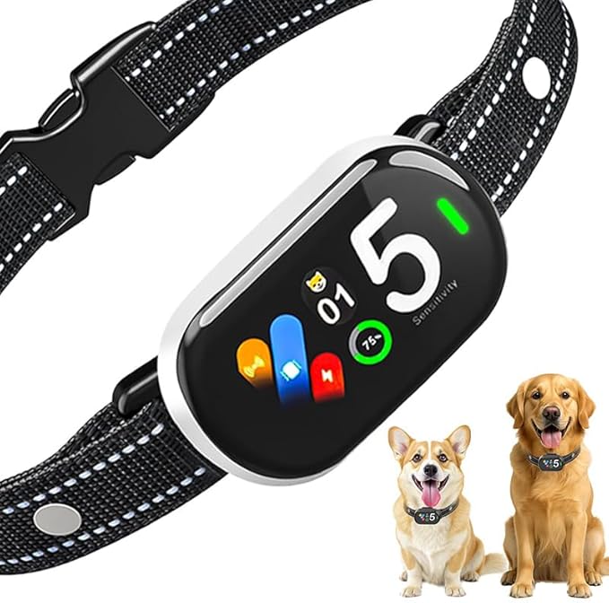 Bark Collar for Small Medium Large Dogs, Rechargeable Smart Dog Bark Collar, Anti Barking Training Collar with 5 Adjustable Sensitivity,Bark Shock Collar with Beep Vibration (Silver)