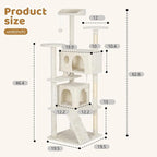 BestOffice 62 Inch Cat Tree, Multi-Level Cat Tower with Condo, Perches, Sisal Scratching Posts, Climbing Ladder,Indoor Activity Center Play House for Kittens & Adult Cats, Beige