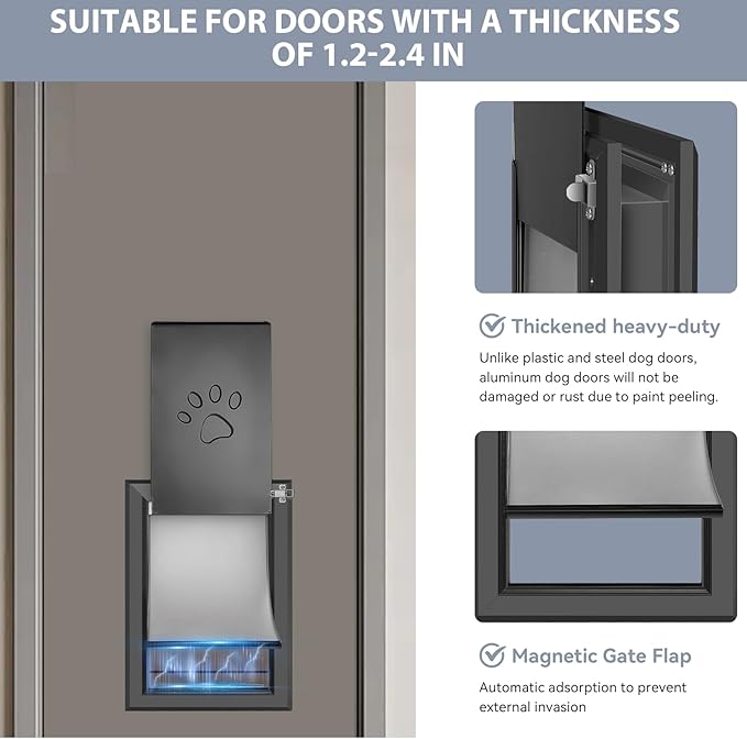 [Petoasis] 3-Flaps Heavy-Duty Dog Door, Rust Proof Aluminum Alloy Frame, Extreme Weather Dog Door Can Block Wind, Snow, and Rainwater Intrusion (Black, Meduim for Door)