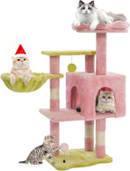 Cat Tree Tower with Metal Frame Hammock, 41'' Cat Trees for Indoor Cats Large Adult, Cat Towers with Scratching Post, Cats Condo furniture with Pink Flower Perch, Cats Climbing Tower for Kittens(Pink)