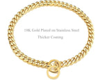 Gold Dog Collar 18K Gold P Chain 11MM/15MM/19MM Cuban Link Chain Collar Walking Trainning for Small Medium Large Dogs 12inch to 26inch(11mm,14inch)