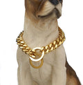 Dog Chain Collar Gold/Silver Stainless Steel 12mm Wide Cuban Curb Link Chain Dogs Necklace Walking Training Collars for Large Medium and Small Dogs 12-26 inches (Gold, 14inch)