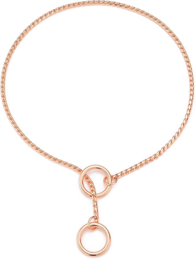 Mogoko Stainless Steel Dog Choke Chain Collar, Puppy Metal Snake Chain Pet Show Slip Collar Choker for Training Walking (Rose Gold;16.0"*3.0mm)