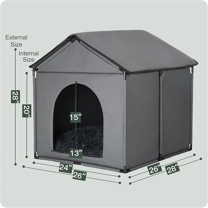 Medium Dog House Soft Indoor (Int 26x24x20in/Ext 28x26x28in) for Beagle, Shiba Inu, Boston Terrier, Cocker Spaniel, Medium Pet House with Soft Cushion, Oxford Fabric, Gray