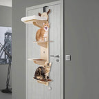 4-Tier Door Hanging Cat Tree, Door Mounted Cat Climbing Frame with Cat Litter & Scratching Board, Space-Saving Cat Tree for Indoor