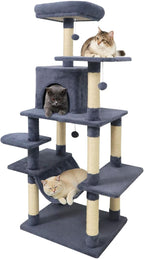 Tangkula 58 Inch Cat Tree Tower, Multi-Level Cat Tower with Sisal Scratching Posts, Padded Top Perch, Condo & Hammock, 3 Hanging Balls, Jumping Platforms for Indoor Cats (Gray)