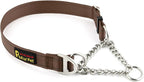 Plutus Pet Martingale Dog Collar with Stainless Steel Chain and Reflective Nylon, Adjustable No Pull Training Collar, for Small Medium, and Large Dogs, Chocolate, S