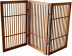 Urnporium Pet Dog Gate Freestanding, Strong Durable Folding Wooden Fence, Portable Acacia Hardwood Safety Barrier for Indoor & Outdoor Use (Brown Pet Gate, 3 Panel 30" Tall)