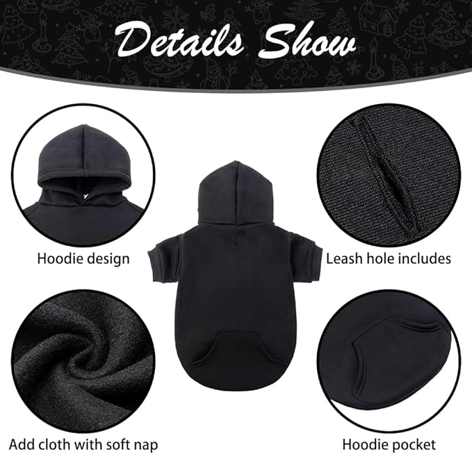 KOOLTAIL Dog Hoodie for Large Medium Small Dogs, Soft and Warm Pet Sweater with Leash Hole and Pocket Boy Girl, Puppy Fall Winter Jacket Clothes, French Pitbull Cold Weather Coat Sweatshirt, Black L