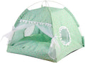 Cat Tent Cat Princess Indoor Cotton and Linen Tent House Detachable Cute Flower Cave Cat Nest Bed Portable Cat and Dog Tent (L,Green)