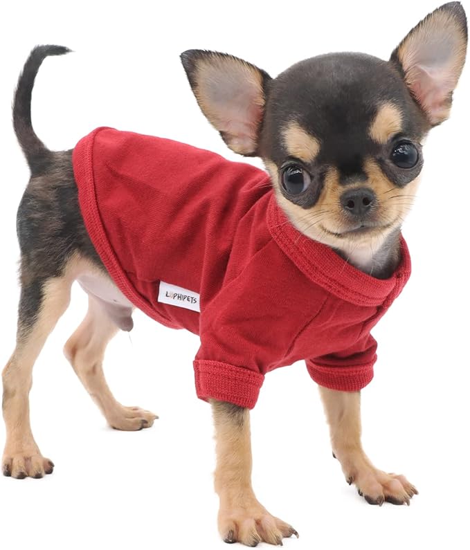 LOPHIPETS 100% Cotton Dog Tee Shirt for Small Dogs Teacup Chihuahua Yorkie Puppy Clothes-Red/XXS