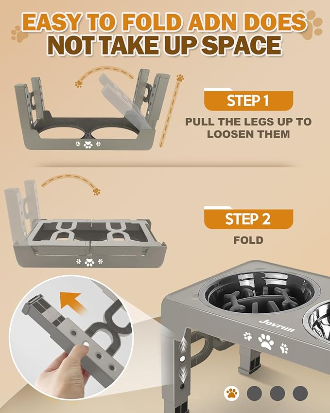 Elevated Dog Bowls for Medium Size Dogs, Non-Slip Dog Feeder with 1*Stainless Steel Dishes & 1*Slow Feeder Bowl, 5 Heights Adjustable Raised Bowls to 3.15″-8.66″-9.84″-11.02″-12.2″