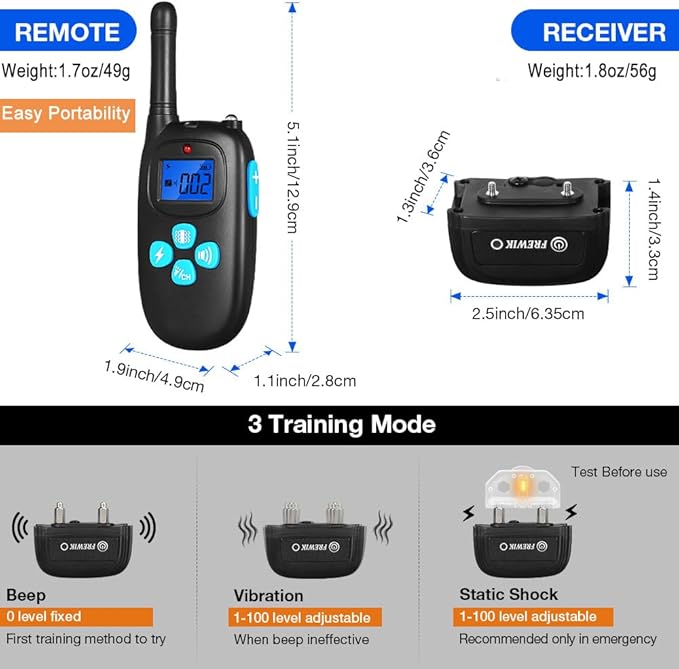 Dog Training Collar with Remote 1200Ft,Separate Stimulus Keypad,Waterproof&Rechargeable Bark E Collar w/Beep/Vibration/Shock,Electric Dog Shock Collar Training Collar for Small Medium Large Dog