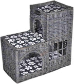 Willow Cat Tree with Soft Cushions for Indoor and Outdoor Use, Lightweight Durable Pet Furniture with Scratch-Resistant Surface, Grey Polyester Medium Cat House for Rest