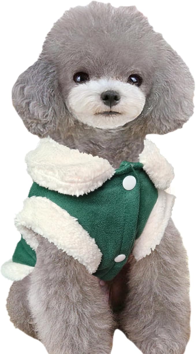 Jecikelon Bowtie Dog Cold Weather Coat Fleece Lining Warm Pet Puppy Turtleneck Dogs Winter Clothes for Small Dogs with D-Ring (Green, Medium)