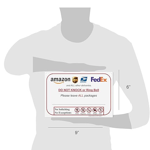 Please Do Not Knock or Ring Doorbell - Leave Package Sign Blank (Hang Sign), Write Your Own Delivery Message, 6" x 9" No Rust PVC Will Not Scratch, Easy to Mount with Holes Made in USA by SPRYZZLE
