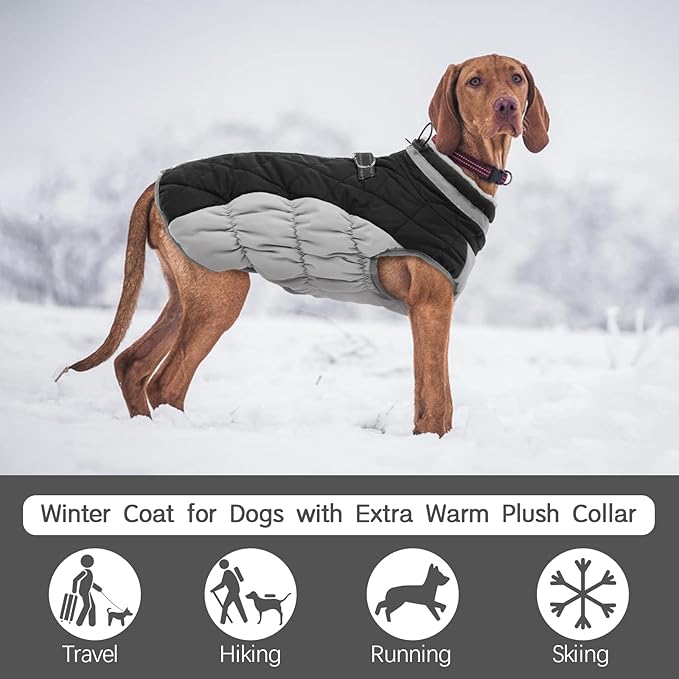 FUAMEY Dog Coat for Medium Dogs,Waterproof Dog Winter Jacket with Harness Built in Puppy Cold Weather Coats Reflective Pet Vest with Zipper Warm Fleece Dogs Snowsuit Windproof Black M
