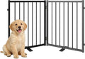 Full Metal Freestanding Dog Gate with Door, 24'' Height Foldable Pet Dog Fence for Indoor & Outdoor, 2 Panels Extra Wide Free Standing SmallDog Gates for Doorways,House,Stairs,Porch,Deck,Yard
