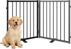 Full Metal Freestanding Dog Gate with Door, 24'' Height Foldable Pet Dog Fence for Indoor & Outdoor, 2 Panels Extra Wide Free Standing SmallDog Gates for Doorways,House,Stairs,Porch,Deck,Yard