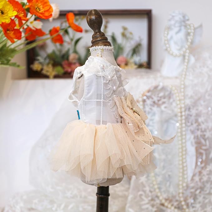 Fashion Sweet Puppy Dog Blingbling Princess Skirt Pet Dog Lace Cake Camisole Tutu Dress E-Champagne XL