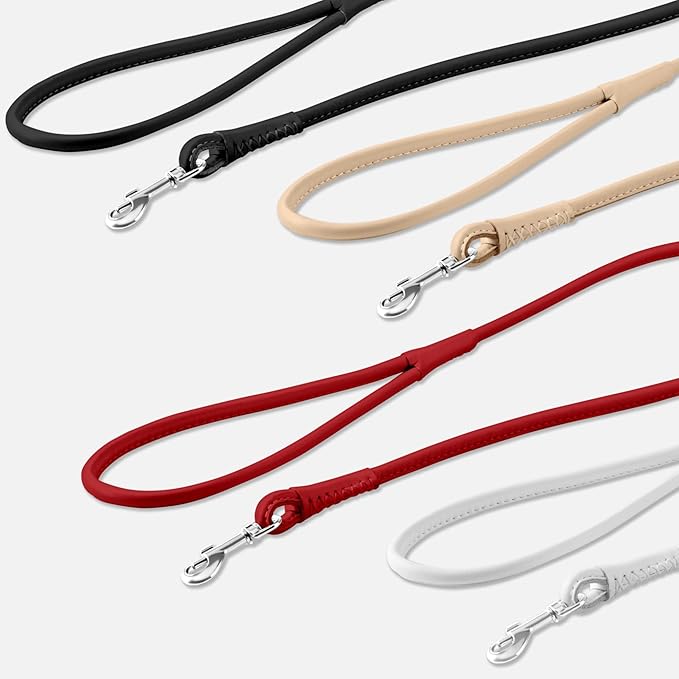 CollarDirect Rolled Leather Dog Leash 6ft, Soft Training Leather Dog Leash for Puppy and Grown Dog Small Medium Large Black Blue Red Orange Green Pink White (Red, Size XL 6ft)