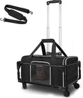 Petskd Small Pet Carrier with Wheels (17" L x 11" W x 9.5" H), Alaska Airlines Approved, Rolling Pet Carrier for Small Dogs & Cats (Black)