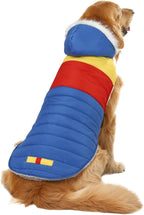 HDE Dog Puffer Jacket Fleece Lined Warm Dog Parka Winter Coat with Harness Hole 90s Colorblock - XXL