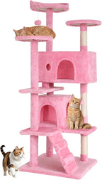 BestOffice 54 Inch Cat Tree, Multi-Level Cat Tower with Condo, Perches, Sisal Scratching Posts, Climbing Ladder,Indoor Activity Center Play House for Kittens & Adult Cats, Pink