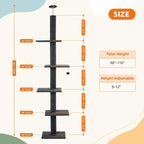 Cat Craft Cat Tree Floor to Ceiling 95-108" Tall Cat Tree Carpet Cat Tower Kitten Tree Sisal Scratching Post and Mat Cat Pole for Indoor Cats, Ash