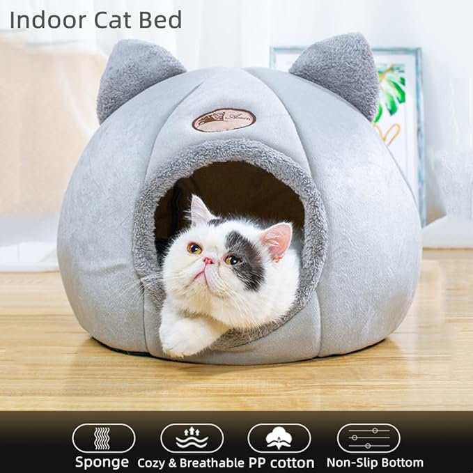 Cat Beds for Indoor Cats, Cozy Cat Cave Bed Dog House Cats Tent with Removable Cushion Pillow, Soft Warm Pet House Puppy Bed, Cute Pet Nest for Kitten Small Dog (Pink, L-14.2x14.2x14.2 Inches)