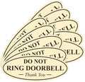 Oval DO NOT RING DOORBELL Thank You Sign - Ivory/Dark Brown Large 10 Pack