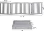 ZENY 24 Inch Pet Dog Gate, Foldable Freestanding Dog Door 4 Panel, White Wooden Z Shape Step Over Pet Fence for Entryway, Stairs, Doorway (Grey)