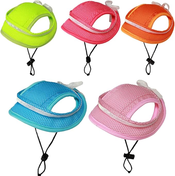 Round Brim Princess Hat Visor Hat Pet Dog Mesh Porous Sun Hat with Ear Holes for Small, Extra Small Dog Teddy, Pug, Chihuahua, Shih Tzu, Yorkshire Terriers, Papillon Pink with bowknit M