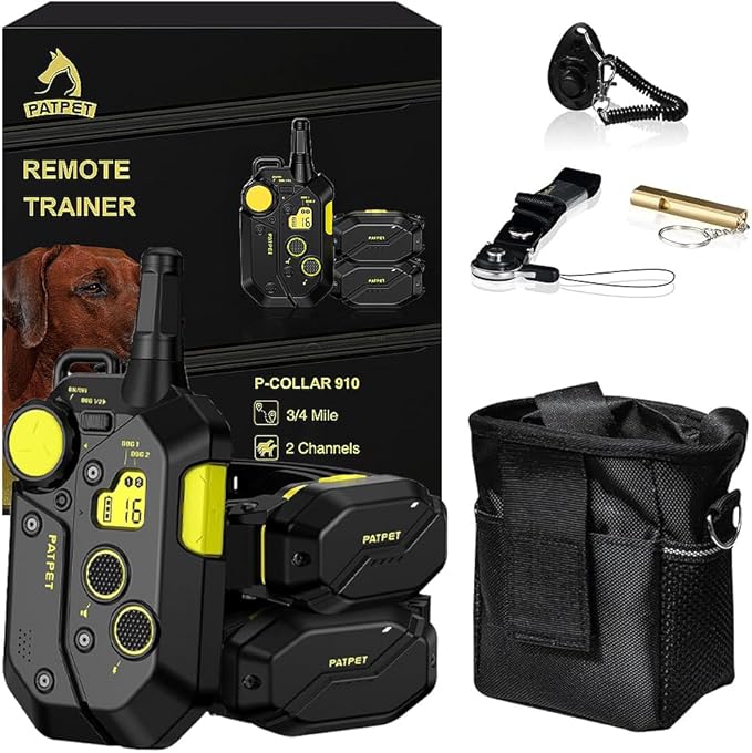 PATPET Shock Collar for Large Medium Small Dog 15-150lbs - 3/4 Mile Range Safe Shock E Dog Training Collar with Remote (Black Green, 2 receivers)