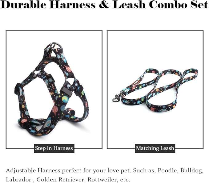 QQPETS Dog Harness Leash Set Adjustable Heavy Duty No Pull Halter Harnesses for Small Medium Large Breed Dogs Back Clip Anti-Twist Perfect for Walking (M(19"-26" Chest Girth), Space)