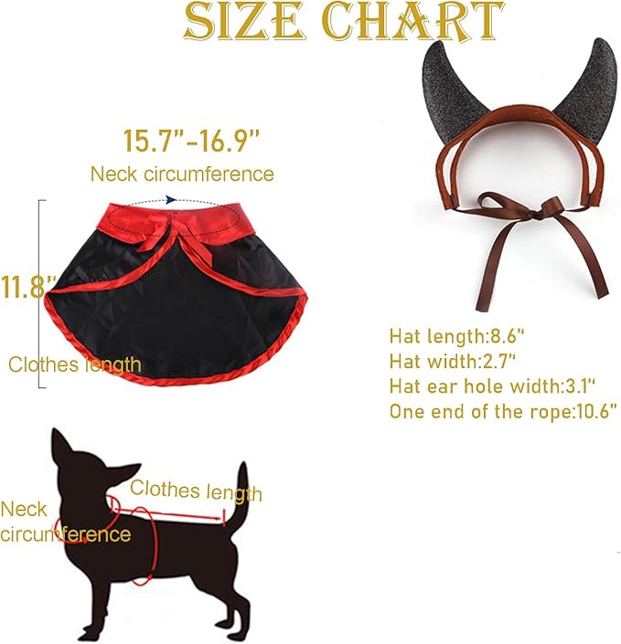 Elegant little tail Halloween Dog Costume 2 Pack Cute Cat Dog Cape Cosplay Devil Hat Headband Adjustable Vampire Cloak Demon Hair Hoop Funny Pet Cape Outfits for Small Medium Dogs Holiday Supplies