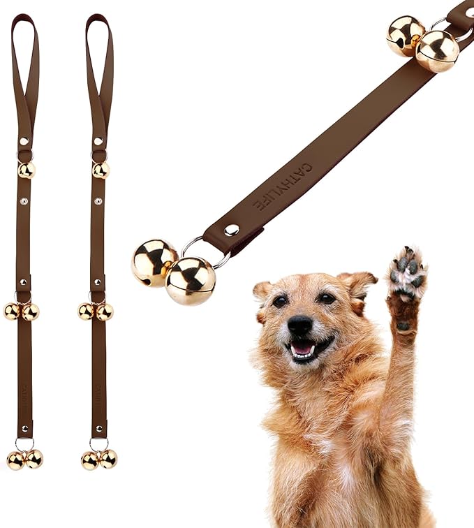 Leather Dog Doorbells for Door Knob, Adjustable Brass Potty Training Bells for Puppy to Go Outside, Easy Dog Door Bell for Potty Training