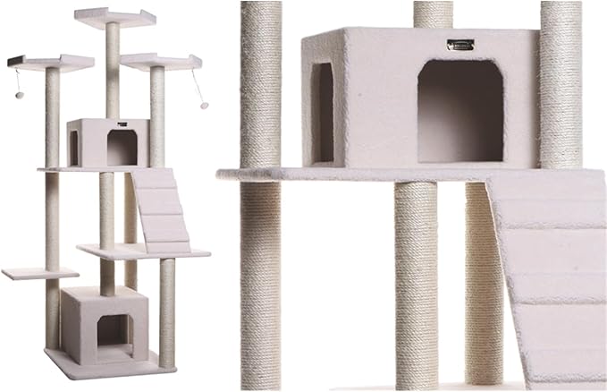Asian Allure Classic Cat Tree in Ivory, Galaxy Approved, Multi Levels with Ramp, Three Perches, Rope Swing, Two Condos