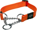 Rogz Utility Extra Large 1-Inch Reflective Lumberjack Obedience Half-Check Dog Collar, Orange
