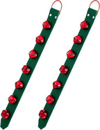 Frienda Hanging Jingle Sleigh Bells 7-Bell Dog Doorbells for Door Knob Faux Leather Belts Go Outside Dog Bells Christmas Decor and Holiday Decorations, 18.7 x 1.8 x 1 Inches(Green with Red)