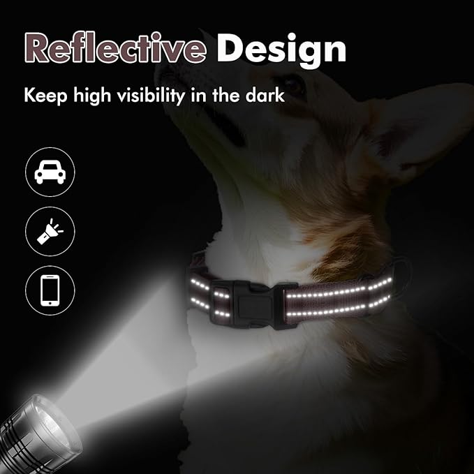 Martingale Collar for Dogs with Quick Release Buckle, Reflective Soft Padded & Escape Proof, Adjustable Nylon Dog Collars for Training & Daily Walking (Brown,XS)
